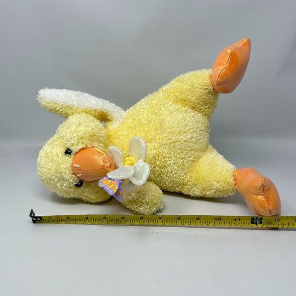 Commonwealth Toy Yellow Duck Plush 2002 Iridescent Beak Feet Flower Butterfly - Picture 9 of 9